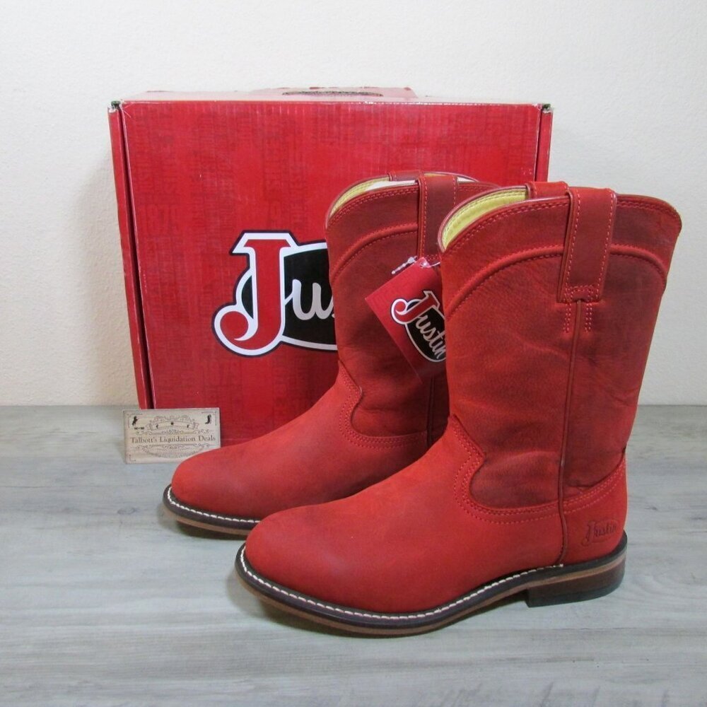 Justin Women's Holland 10" Roper Western Boots Red Water Buffalo RP3310